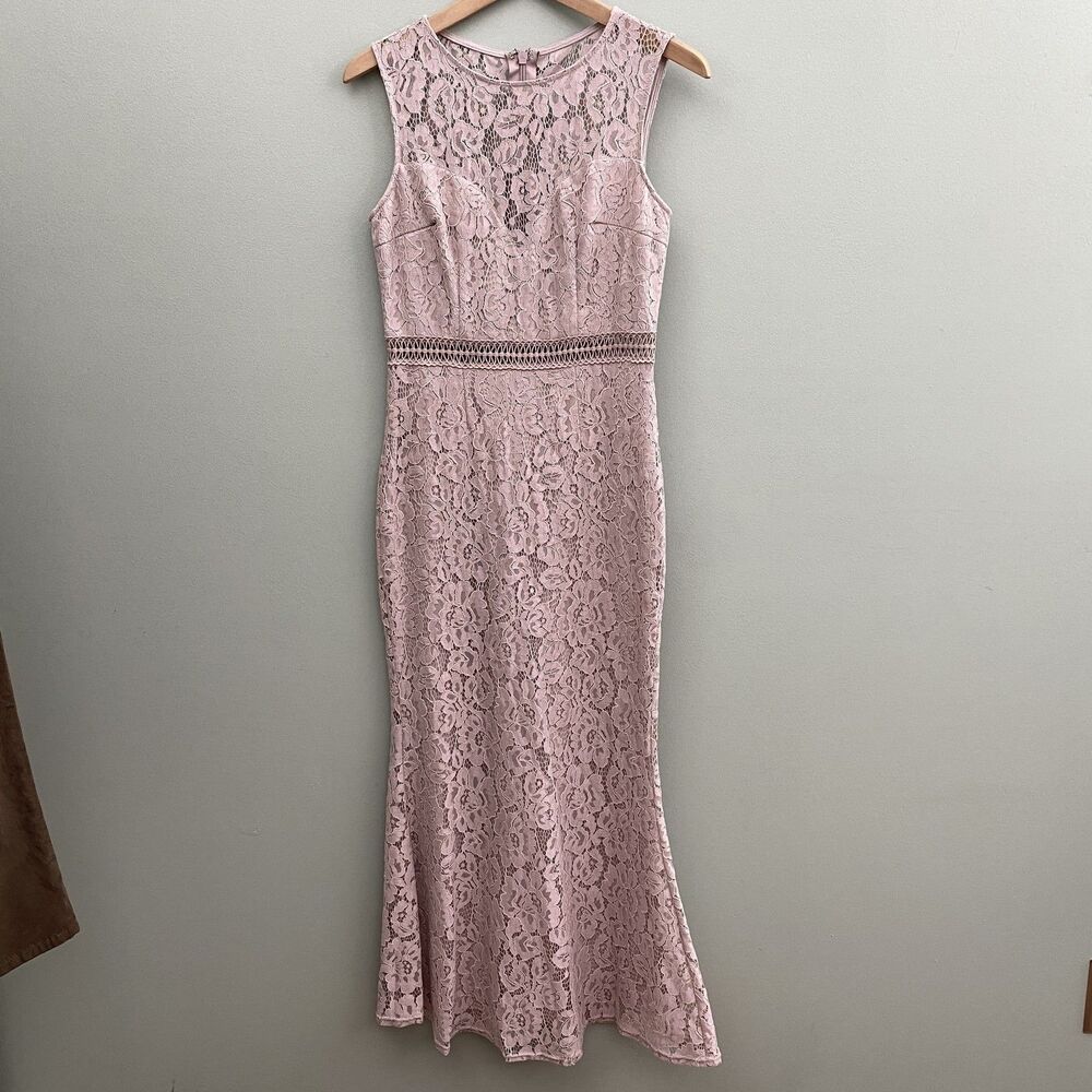 Lulus Mermaid Lace Maxi Dress Gown Sleeveless Womens Small Mauve Pink